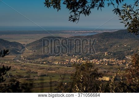 View Of The Massaciuccoli Lake From The Medieval Village Of Ripafratta With The Fortress Of San Paol