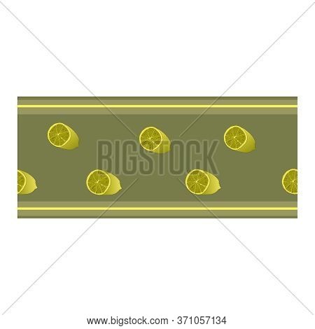 Seamless Border, An Ornament With Painted Lemon Citrus Fruits On A Gray-green Background.