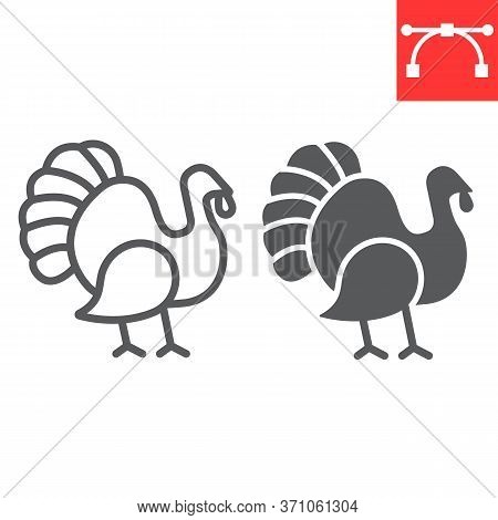 Turkey Bird Line And Glyph Icon, Animal And Poultry, Turkey Animal Sign Vector Graphics, Editable St