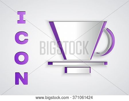 Paper Cut V60 Coffee Maker Icon Isolated On Grey Background. Paper Art Style. Vector Illustration