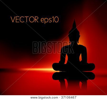 Černá silueta buddha červené pozadí