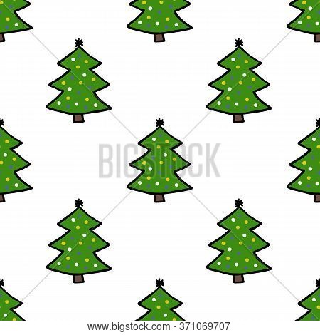 Christmas Tree Seamless Doodle Pattern, Vector Illustration