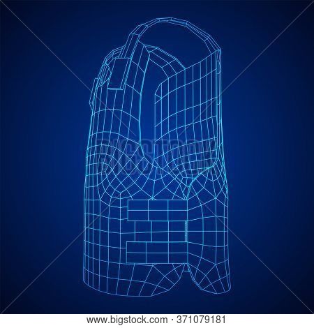 Police Flak Jacket Or Bulletproof Vest. Bullet Proof Concept. Wireframe Low Poly Mesh Vector Illustr