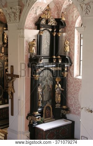 ZAGREB, CROATIA - MAY 16, 2013: Altar of Saint Dionysius in the Church of Saint Catherine of Alexandria in Zagreb, Croatia
