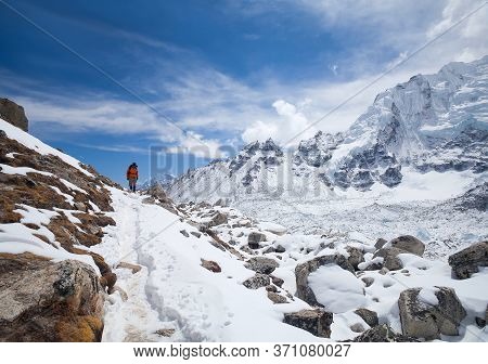Khumbu, Nepal - March 17, 2010: Road To Everest Base Camp In Khumbu Valley And Himalaya Mountain Lan
