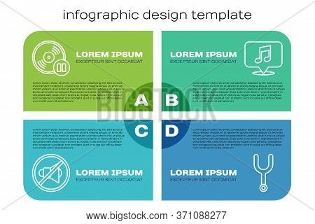 Set Line Speaker Mute, Vinyl Disk, Musical Tuning Fork And Musical Note In Speech Bubble. Business I