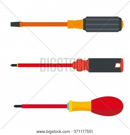 Insulated Screwdriver Set. Protection From Electric Shock. Tool For Safe Work With Electricity And E