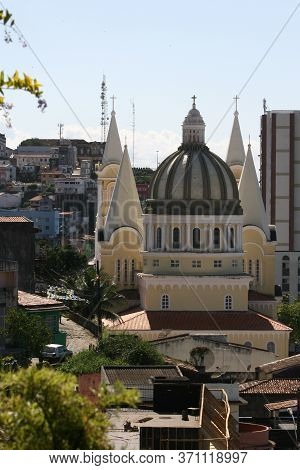 Ilheus, Bahia / Brazil - March 26, 2012: View Of San Sebastian Cathedral In The City Of Ilheus, In S