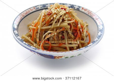 Kinpira Gobo, sautierten größere Klettenwurzel und Karotte, japanische Küche
