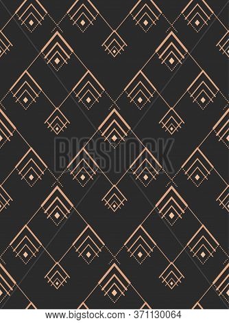 Dark Line Graphic Great Textile Texture. Golden Tileable Vector Arc Array Pattern. Repeat Minimal Sy