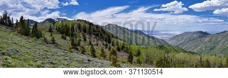 Rocky Mountain Wasatch Front Peaks, Panorama Landscape View From Butterfield Canyon Oquirrh Range To