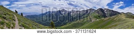 Rocky Mountain Wasatch Front Peaks, Panorama Landscape View From Butterfield Canyon Oquirrh Range To