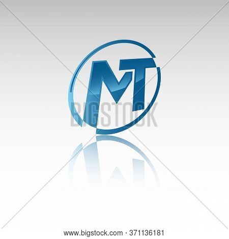Initial Letter Mt Logotype Company Name Blue Circle And Swoosh Design. Vector Logo For Business And 