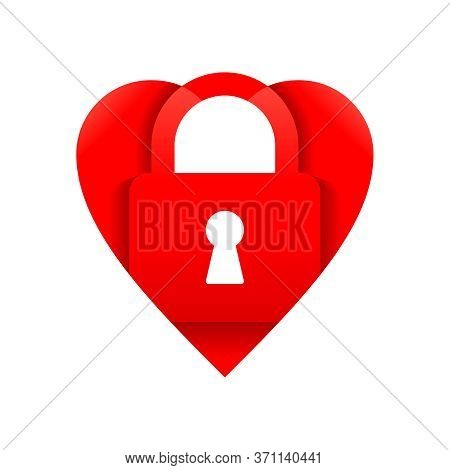 Key To My (your) Heart - Padlock Inside Heart Shape - Vector Isolated Conceptual Icon