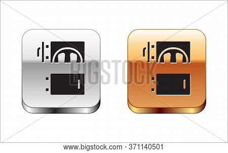 Black Crematorium Icon Isolated On White Background. Silver-gold Square Button. Vector