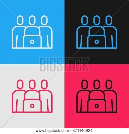 Pop Art Line Online Class Icon Isolated On Color Background. Online Education Concept. Vector Illust