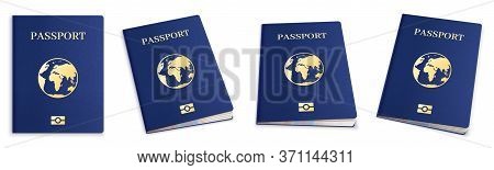 Realistic 3d Passport Set. International Passport Cover Template For Travelling, Personal Immigratio