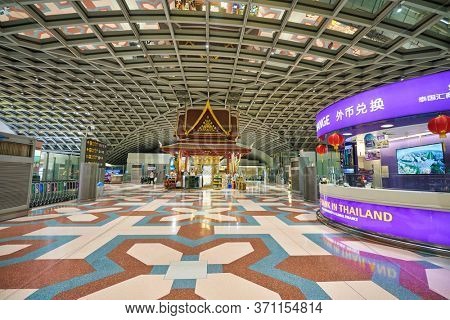 BANGKOK, THAILAND - CIRCA JANUARY, 2020: interior shot of Suvarnabhumi Airport.