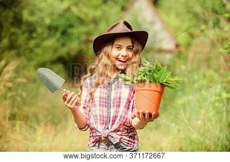Happiness. Spring Season. Hellow Summer. Small Girl Planting With Shovel. Earth Day. Environment Eco