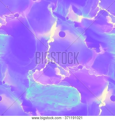Seamless Acrylic Pattern. Ink Paint Abstract. Cosmic Violet Kaleidoscopic Texture. Purple, Violet Ma