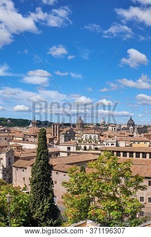 Roma, Italy, Areal View To The Side Of Capitol Hill With Rouins Of The Roman Forum On The Bright Day