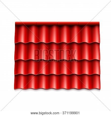 Modern Roof Coverings. Red Corrugated Roof Tile. Vector Illustration Isolated On White Background