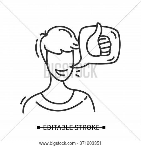 Consumer Recommendation Icon. Client Head With Thumb Up Comment. Marketing Service And Customer Feed