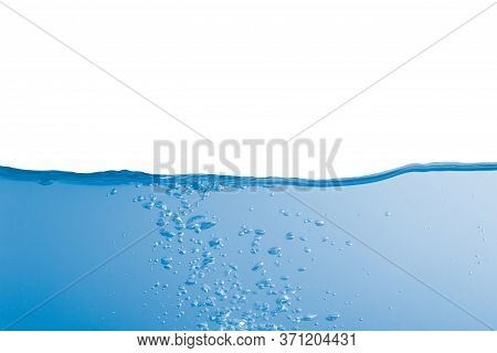 Blue Water Waves And Air Bubbles On A White Background