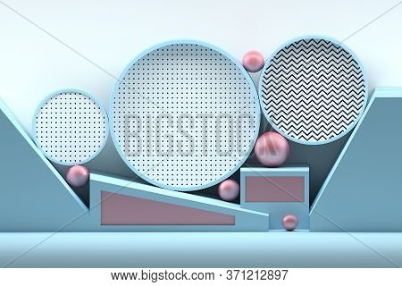 Blue Glamour Composition With Round Circular Balance Shapes With Inserted Siple Patterns And Pink Sp