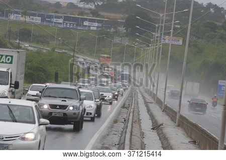 Salvador, Bahia / Brazil - June 25, 2015: Vehicles Are Seen In Traffic Jam On Highway Br 324, Due To