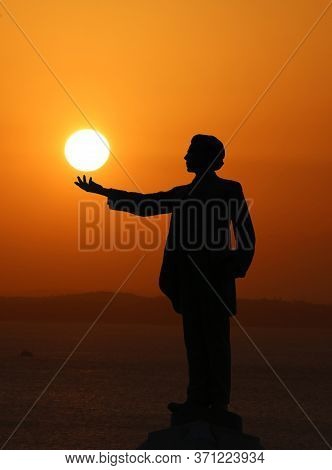 Salvador, Bahia / Brazil - May 23, 2015: Statue Of The Poet Castro Alves Is Seen During Sunset At Ba