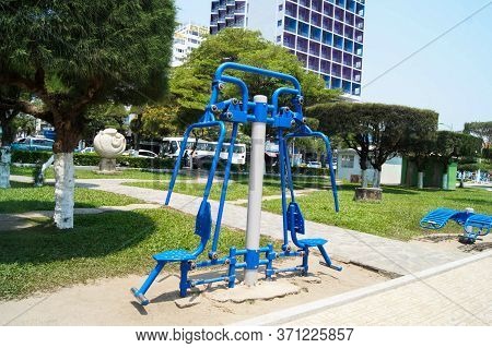 Nha Trang, Vietnam - April 8, 2016: Blue Outdoor Exercise Machine For Workout