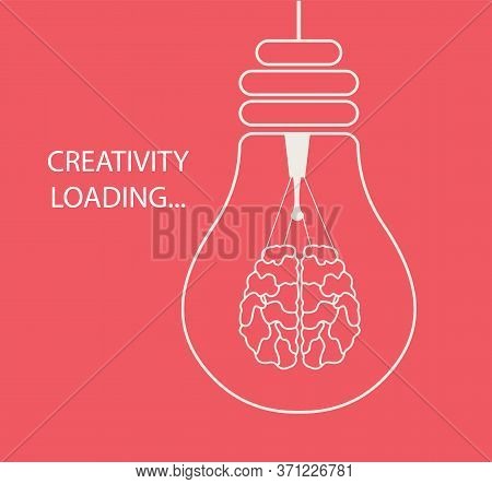Creativity Concept. Thin Line Vector Illustration Of Light Bulb With Human Brain As Tungsten Filamen