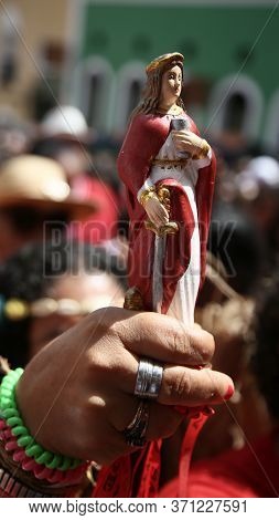 Salvador, Bahia / Brazil - December 4, 2019: Devotees Of Santa Barbara And Candombe Supporters Celeb