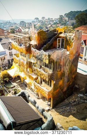 Da Lat, Vietnam - April 4, 2016: Bright Colored Concrete Building At The Crazy House Hotel