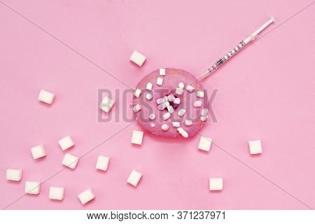Concept Of Diabetes And Insulin Dependence, Control Of Blood Sugar And Nutrition. Donut, Sugar And I