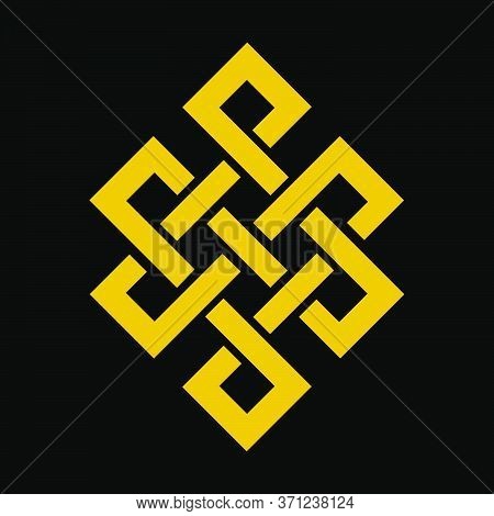 Budhist Endless Knots Gold Budhism Symbol Vector Template With Black Background