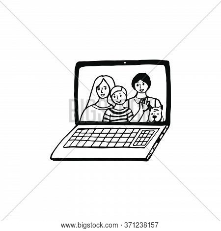Doodle Single Element Of Digital Devices - Laptop, Computer. Сommunication With Family. Hand Drawn V