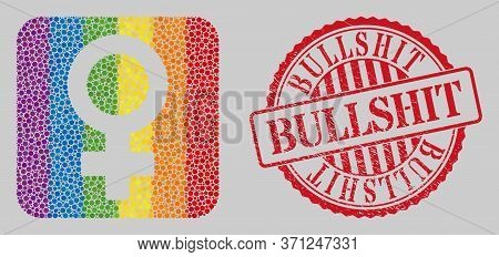 Grunge Bullshit Seal And Mosaic Female Symbol Stencil For Lgbt. Dotted Rounded Rectangle Mosaic Is A