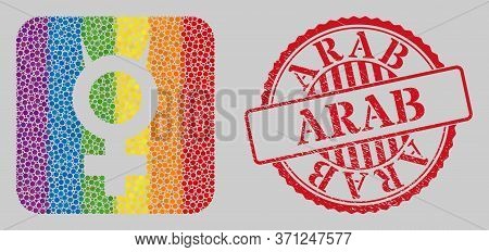 Grunge Arab Seal And Mosaic Devil Female Symbol Subtracted For Lgbt. Dotted Rounded Rectangle Mosaic