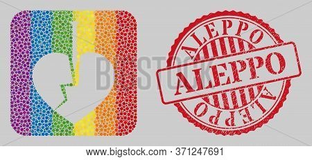 Grunge Aleppo Stamp And Mosaic Crack Love Heart Subtracted For Lgbt. Dotted Rounded Rectangle Mosaic