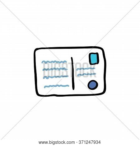 Postcard Doodle Color Icon, Vector Color Illustration