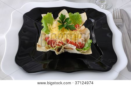 Basket, Stuffed With Chicken, Tomatoes And Cheese