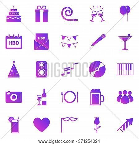 Birthday Gradient Icons On White Backgound, Stock Vector