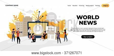 News Landing Page. Mass Media And Online News Source Web Page Concept, Content Creating And Intervie