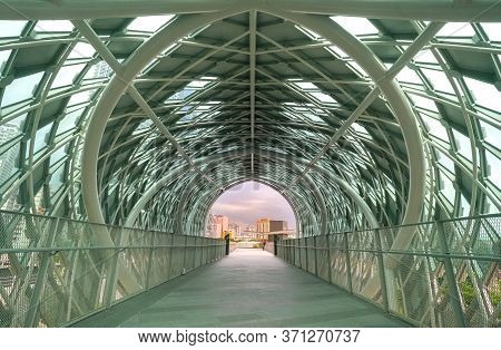 Kuala Lumpur, Malaysia - June 11, 2020: Saloma Link Pedestrian Bridge Connecting Kampung Baru And Kl