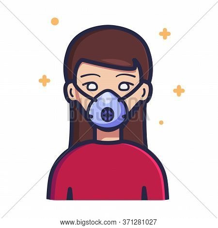 Woman Wearing N99 Face Mask Vector Illustration. Person Icon Concept White Isolated. Flat Cartoon St