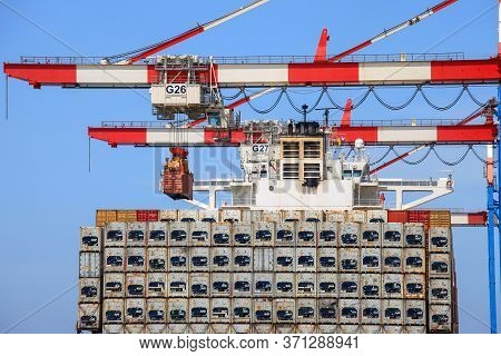 Large Container Ship Loaded With Refrigerated Containers.