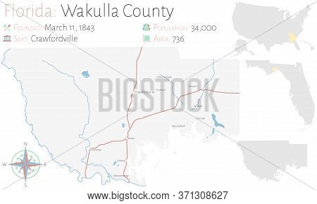 Large And Detailed Map Of Wakulla County In Florida, Usa.