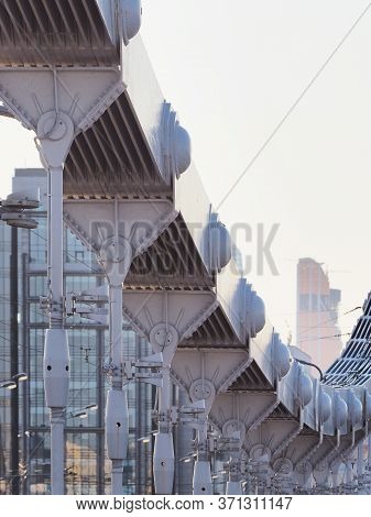 Moscow, Russia, Crimean Or Krymsky Bridge. The Krymsky Bridge Is A Steel Suspension Bridge Spanning 